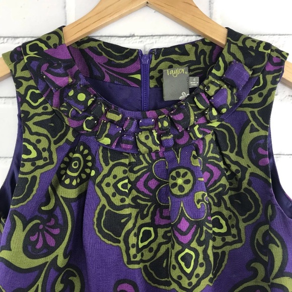 Taylor Sleeveless Floral Dress Jeweled Collar 4 - Picture 4 of 8